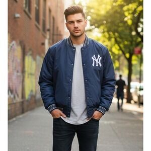 JH Design New York Yankees Reversible Varsity Jacket Mens 3XL Navy Blue Wool MLB